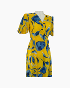 Maxiestido floreado manga corta azul y amarillo - Titi Lima