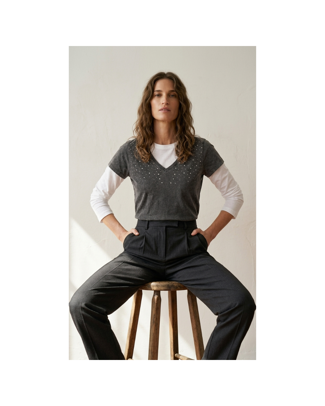 T shirt efecto lavado gris con brillos - Numeral