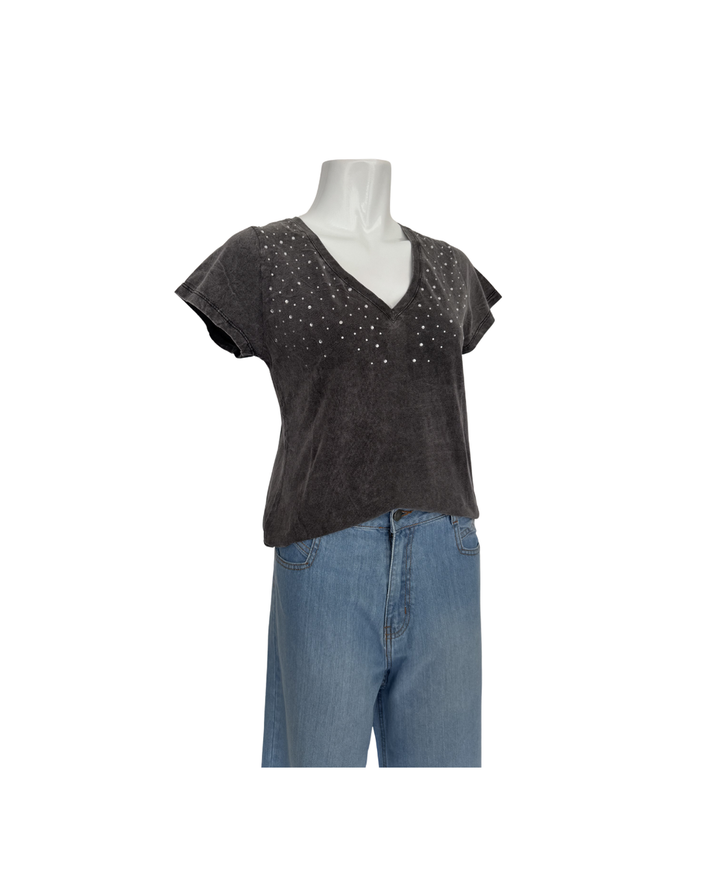 T shirt efecto lavado gris con brillos - Numeral
