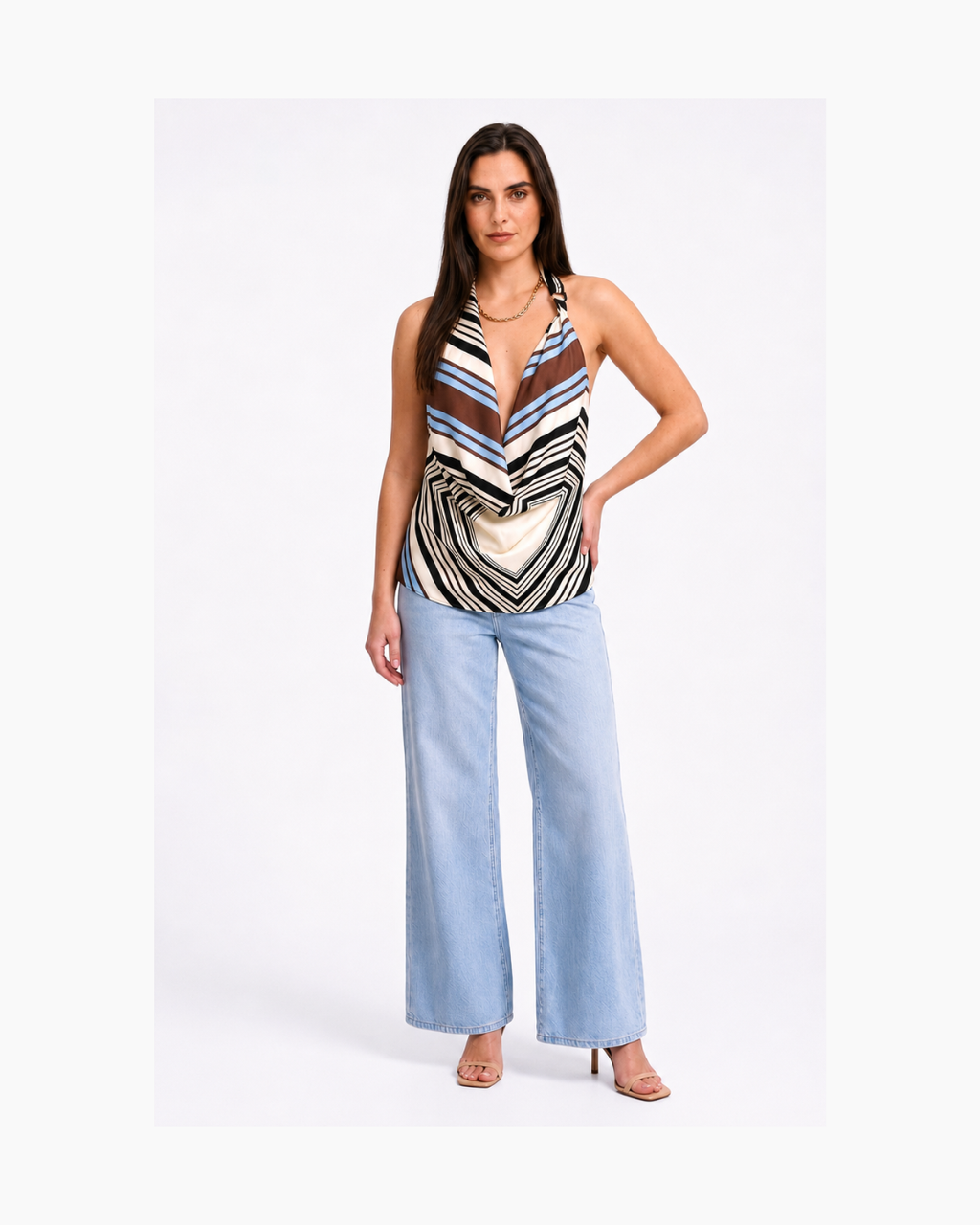 Top halter azul y marron - Zara