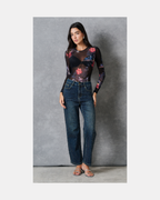 Top mesh manga larga floral - Ganni
