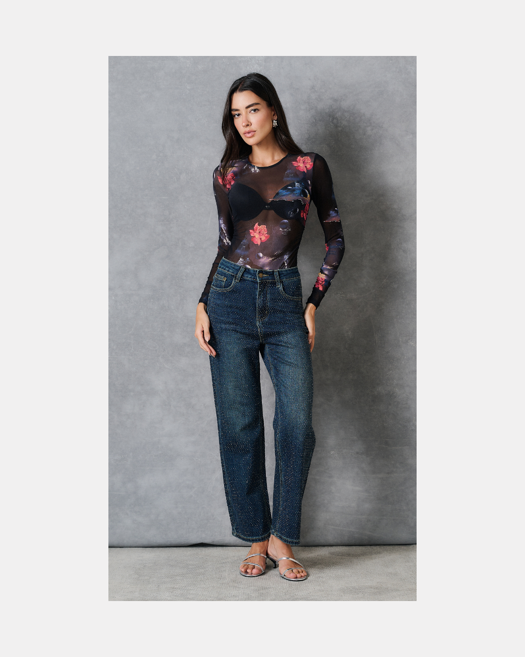 Top mesh manga larga floral - Ganni