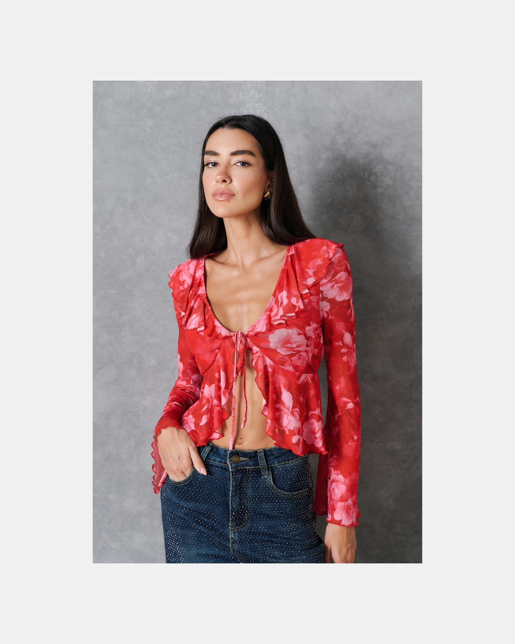 Top mesh de manga larga rojo y rosado - Something New