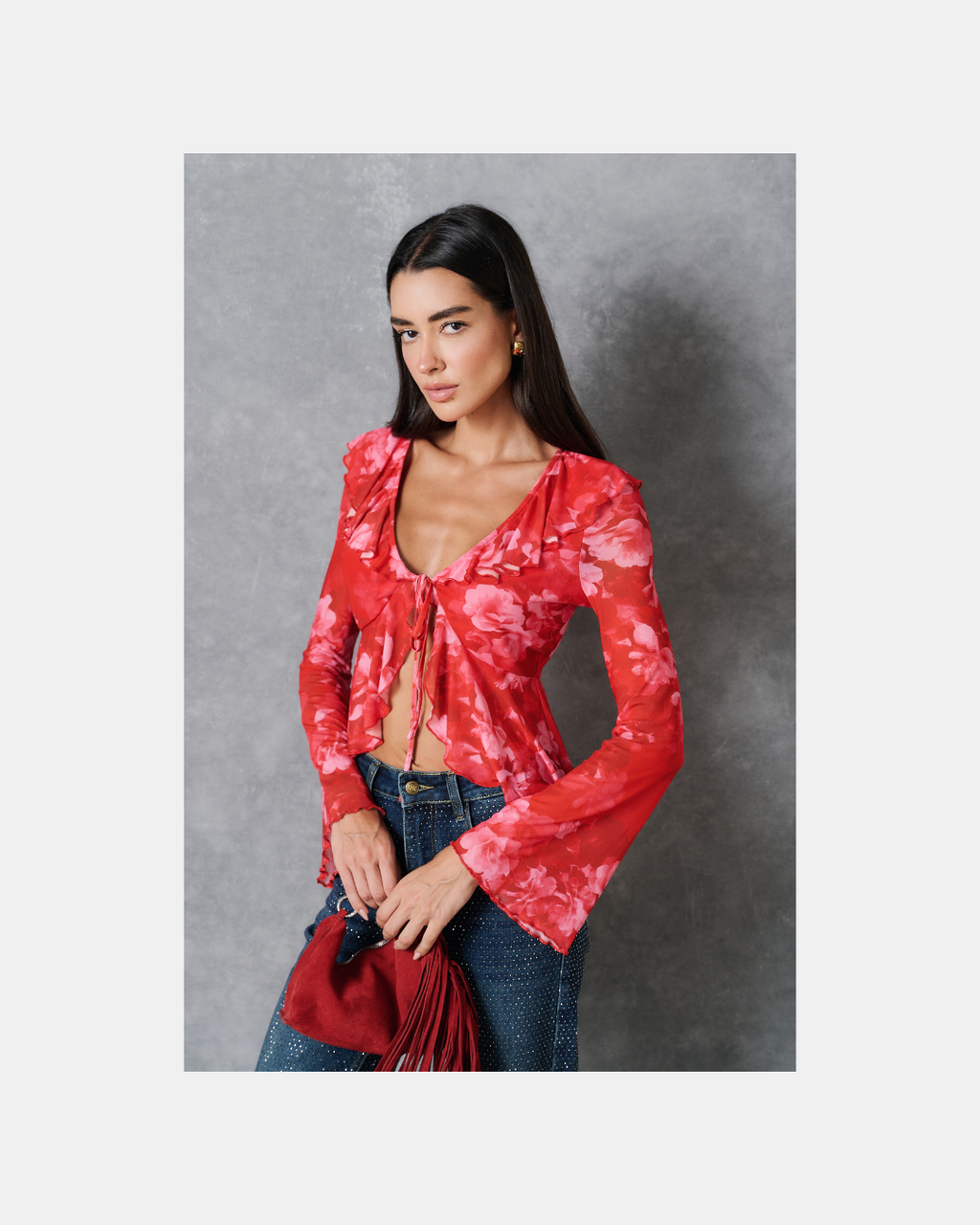 Top mesh de manga larga rojo y rosado - Something New