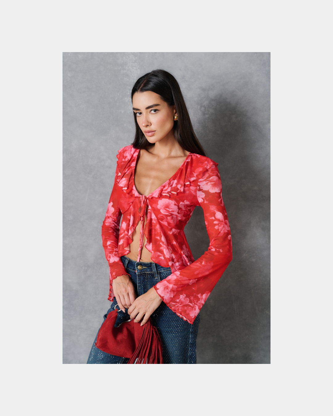 Top mesh de manga larga rojo y rosado - Something New