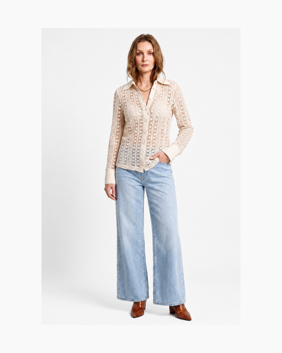 Camisa crochet hueso - Mango