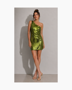 Vestido asimetrico lentejuelas verde - Mango