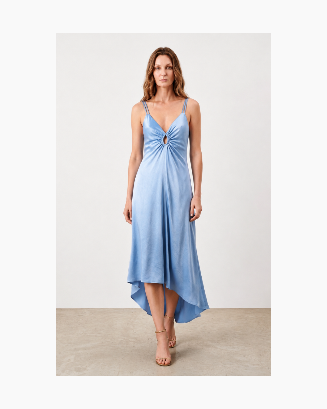 Maxivestido asimetrico satinado celeste - Mango x Victoria Beckham
