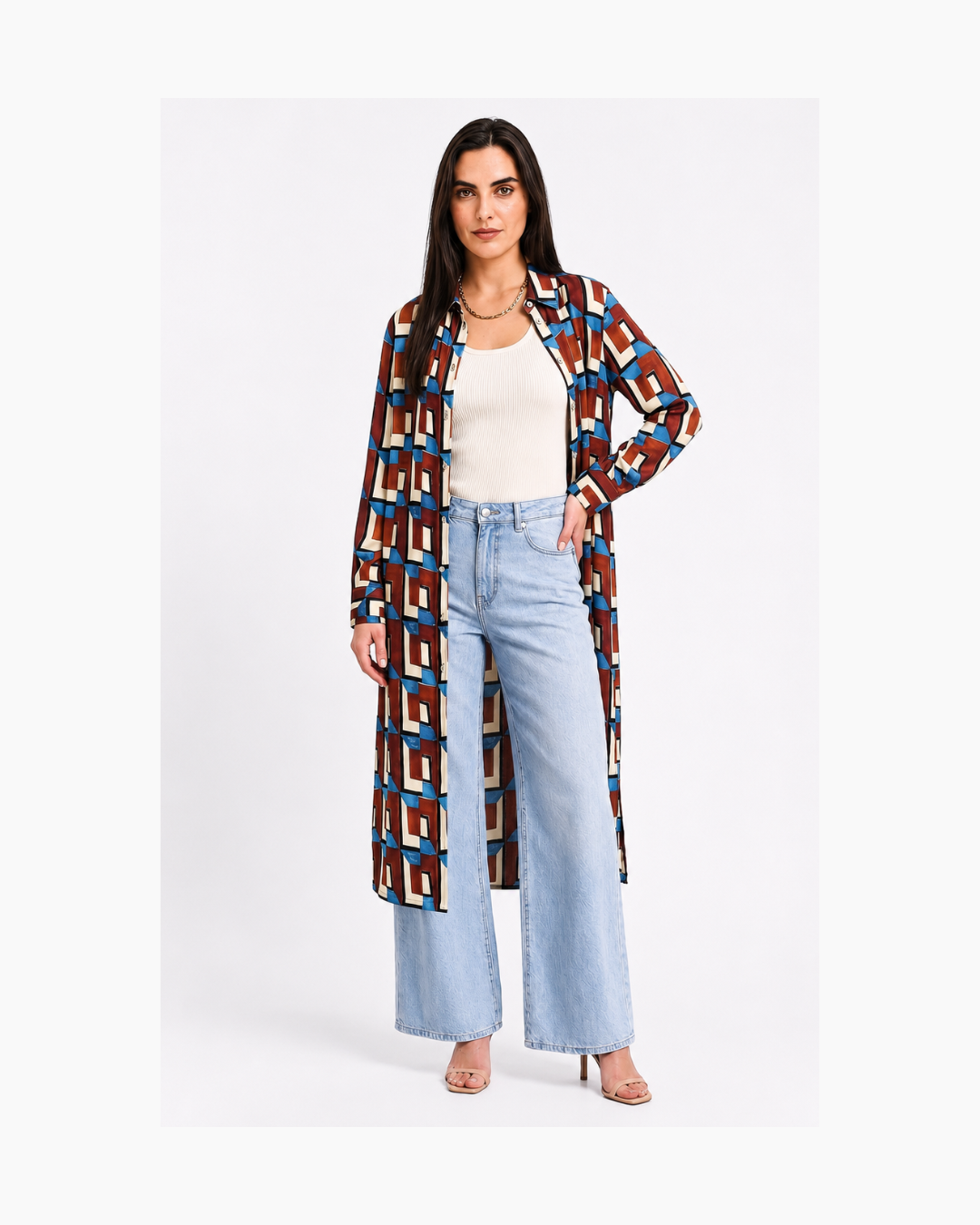 Vestido camisero azul y marron - Zara