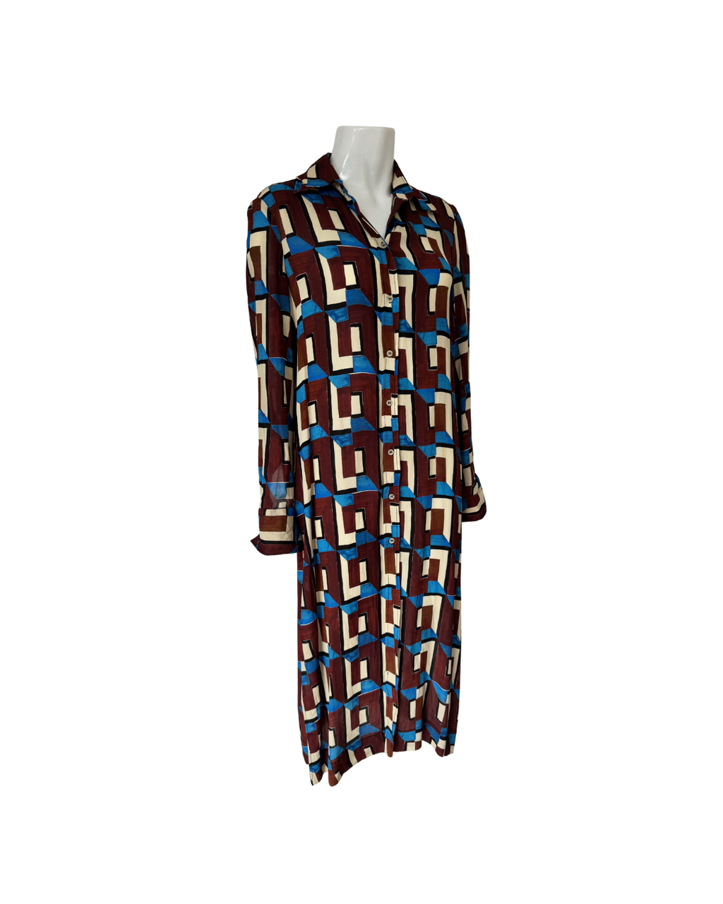 Vestido camisero azul y marron - Zara