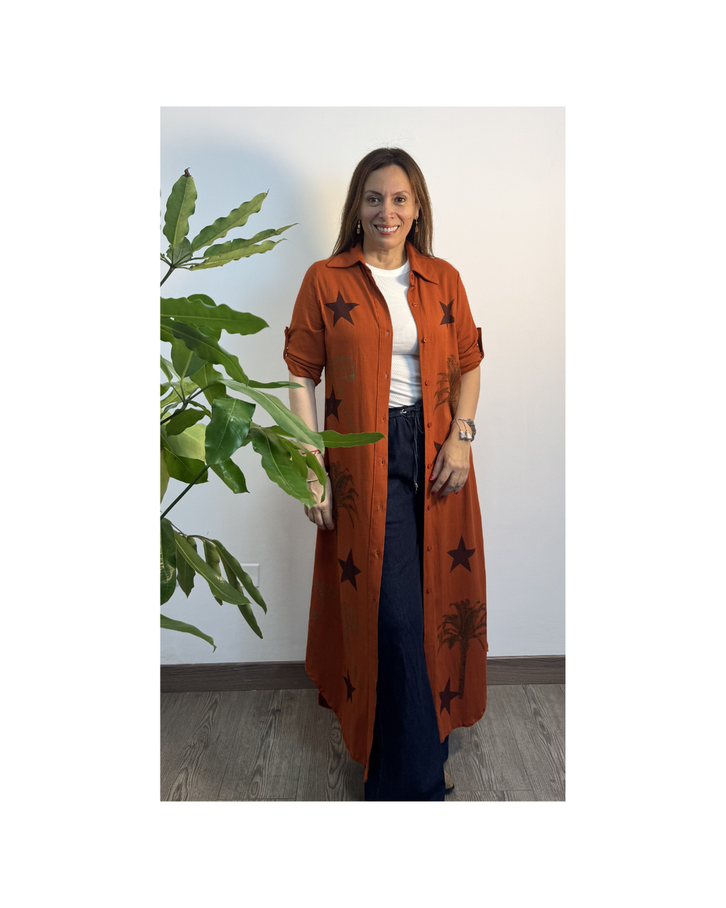 Vestido camisero naranja de lino - Gracia