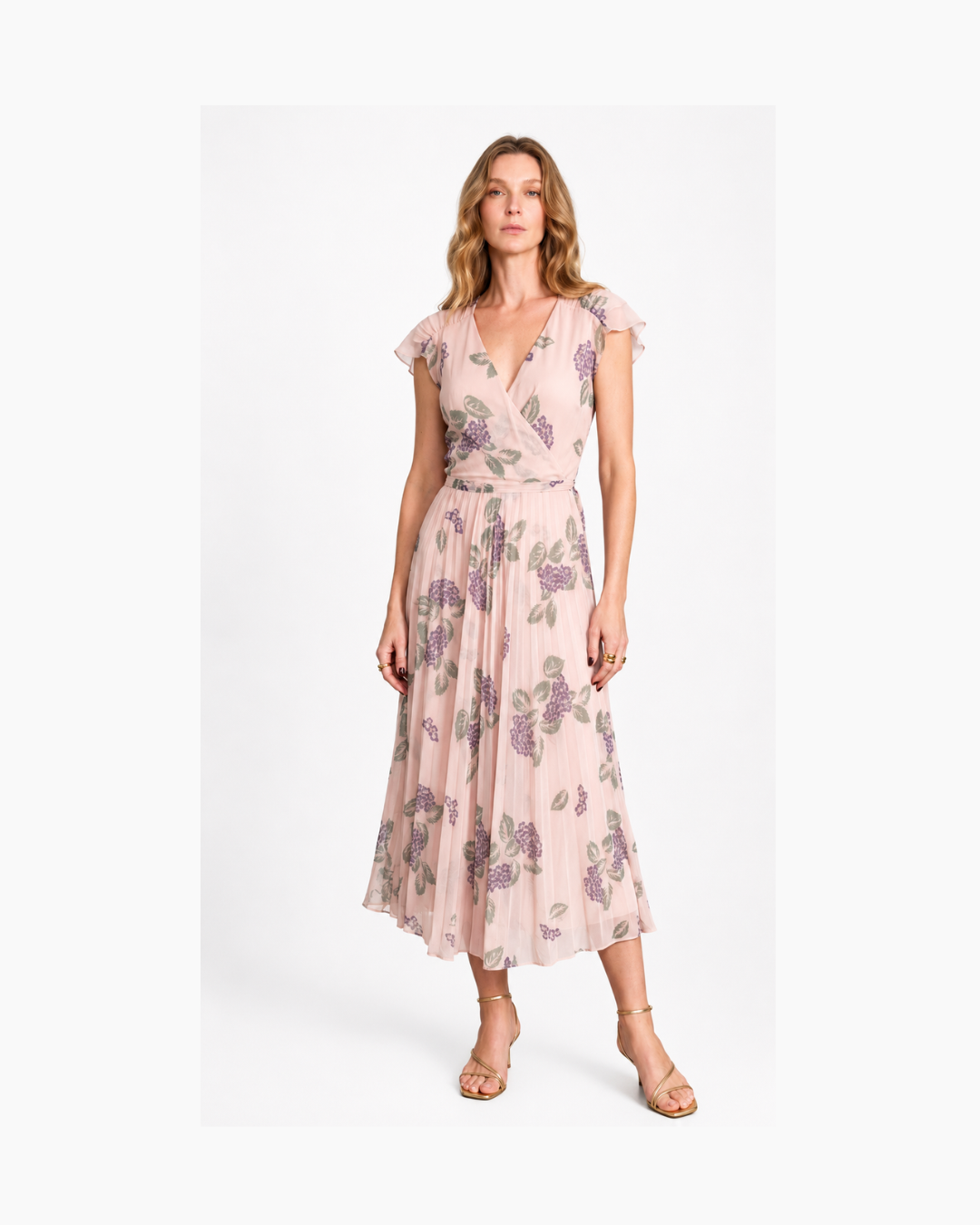 Vestido midi rosa con manga corta Mango