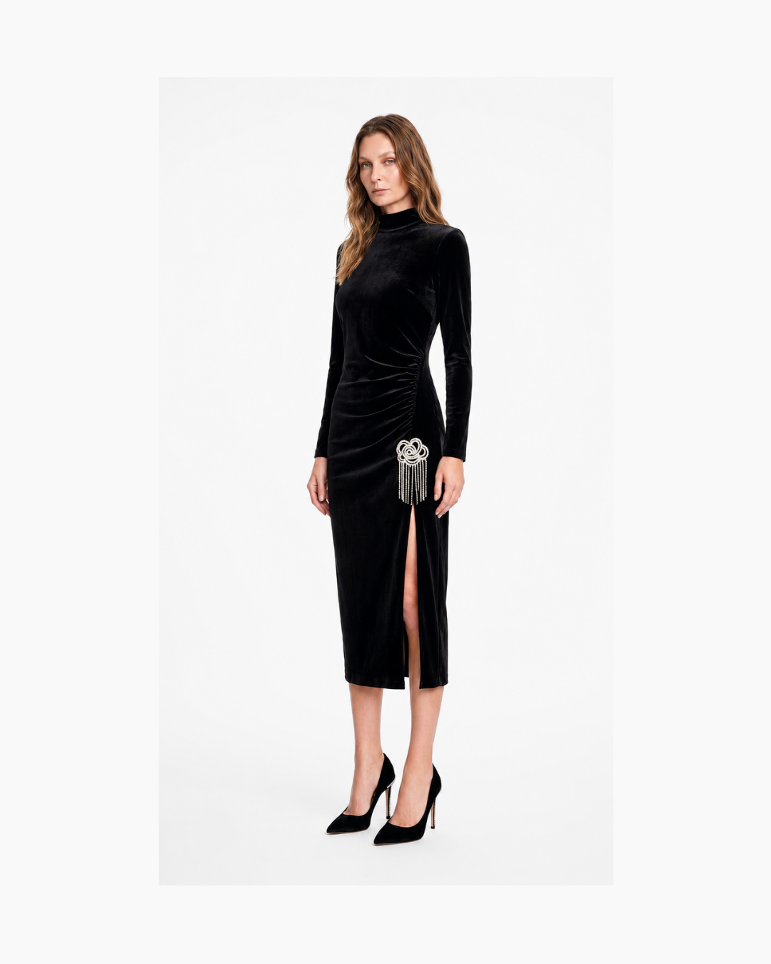 Vestido midi plush negro - Bershka