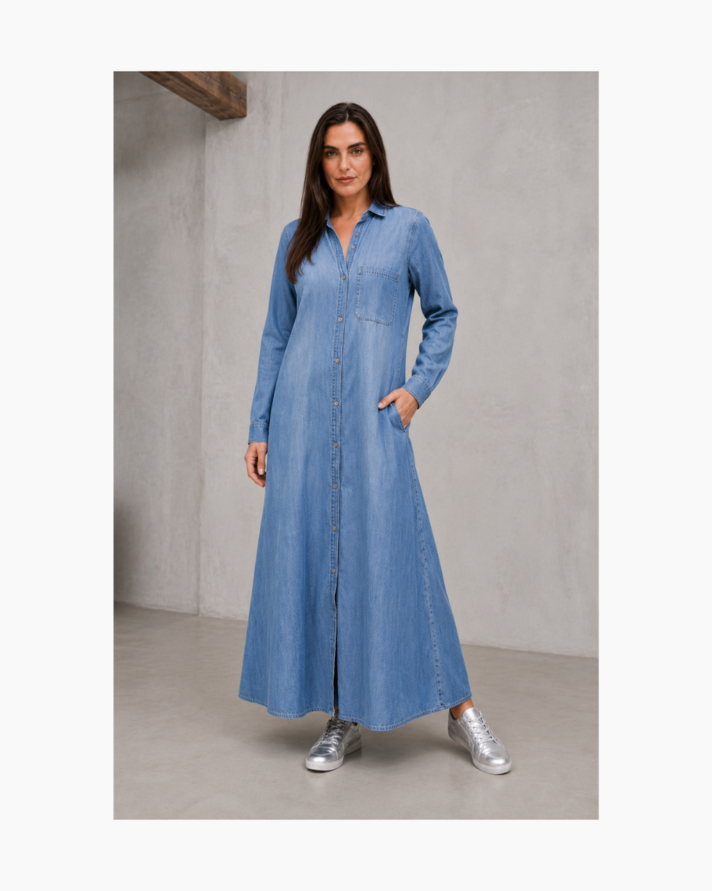 Maxivestido camisero denim de manga larga  - Minimal