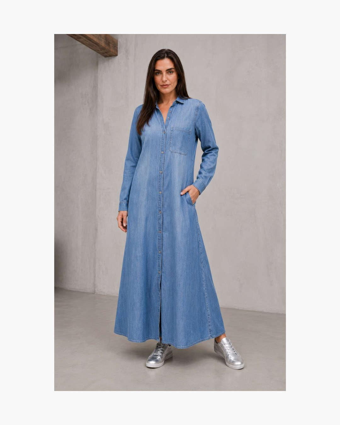 Maxivestido camisero denim de manga larga  - Minimal