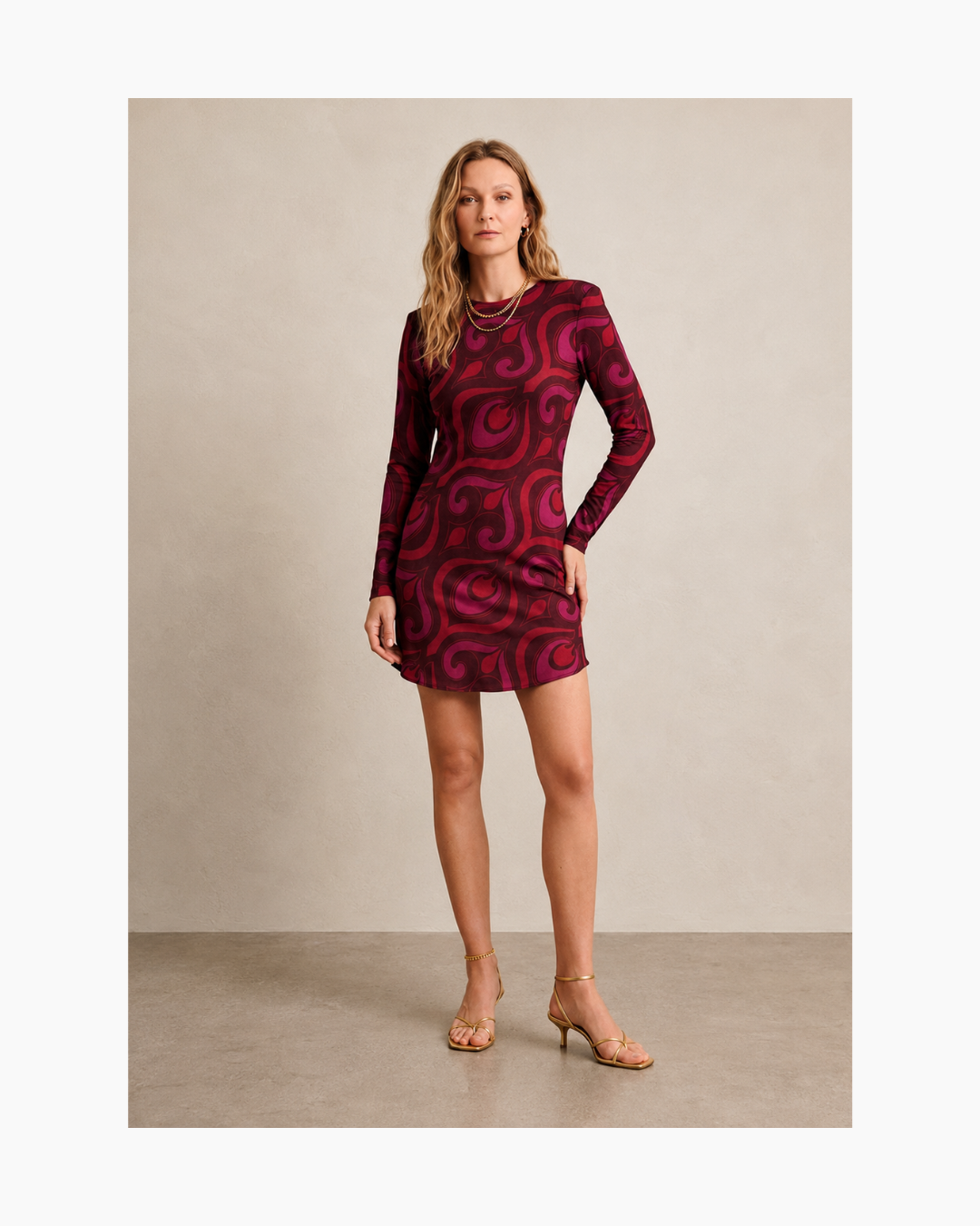 Vestido estampado corto guinda - Mango