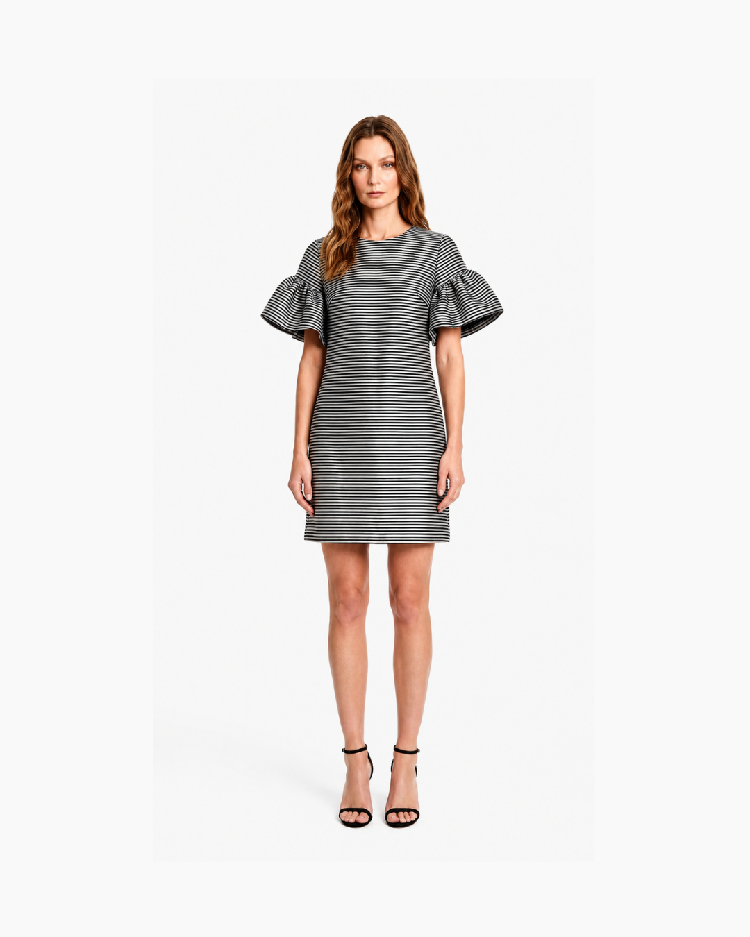 Vestido coctel mini manga corta rayado - Banana Republic