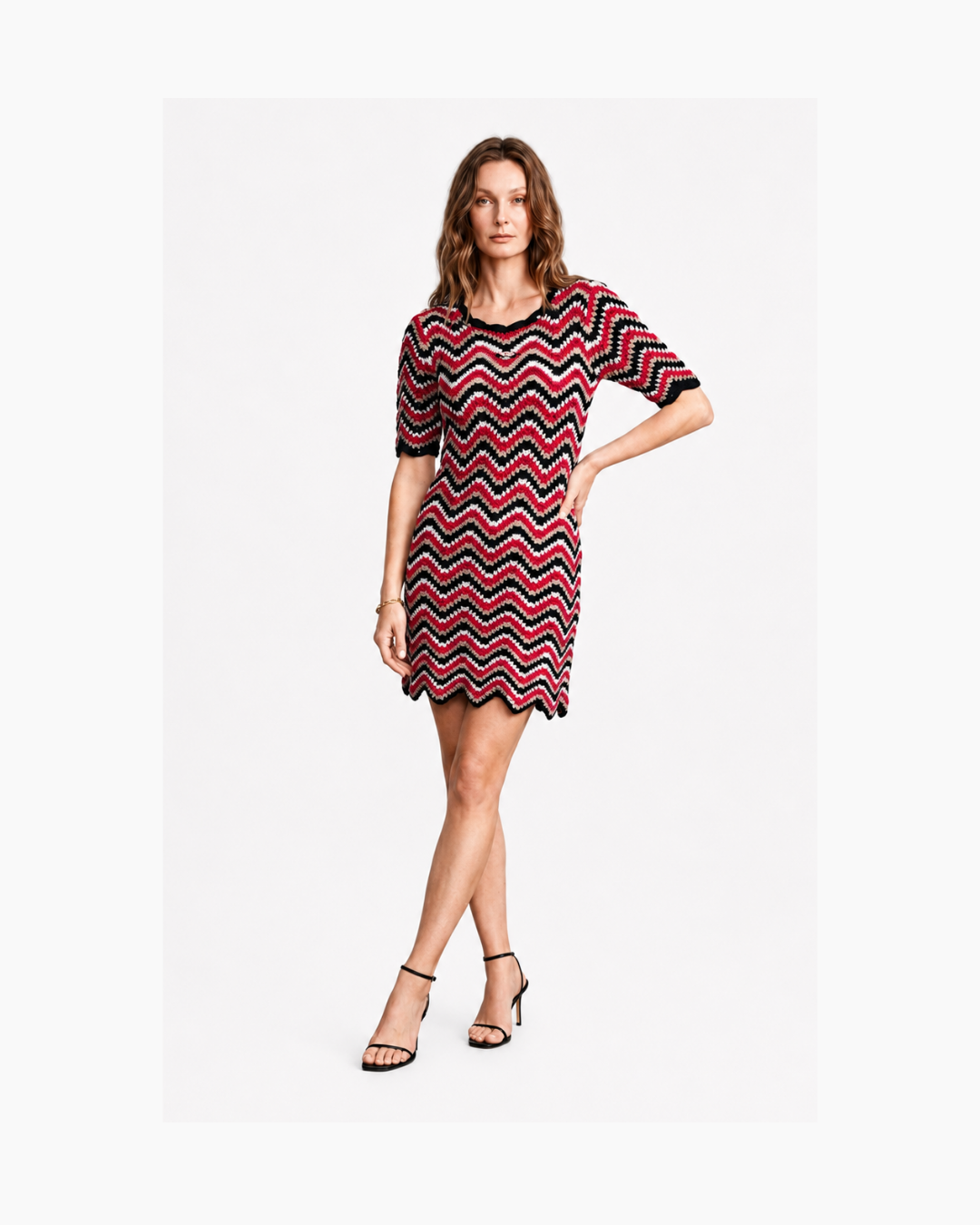 Vestido mini a rayas negro y rojo - Ganni