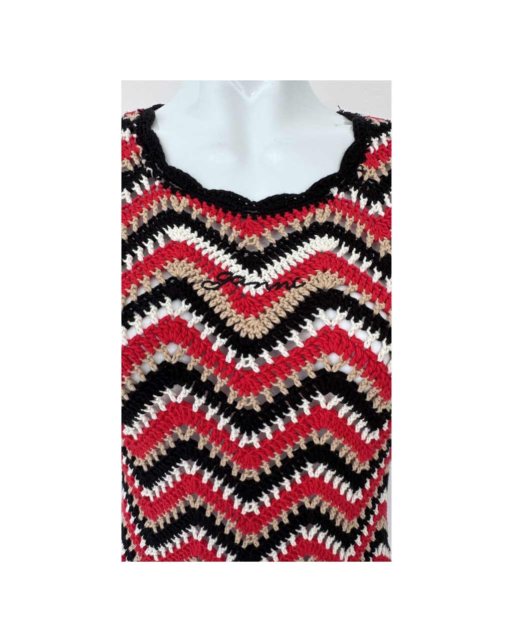Vestido mini a rayas negro y rojo - Ganni