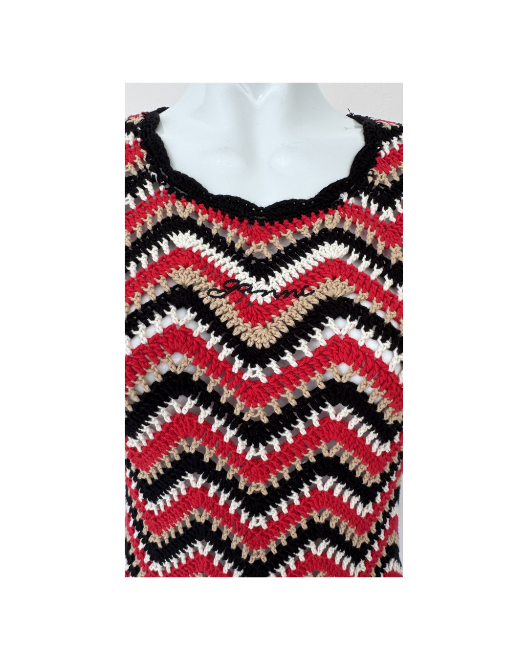 Vestido mini a rayas negro y rojo - Ganni