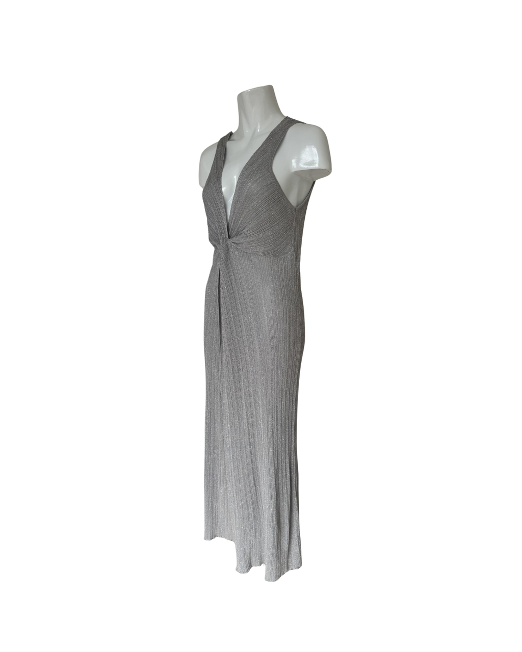 Maxivestido tejido plateado sin mangas - Zara