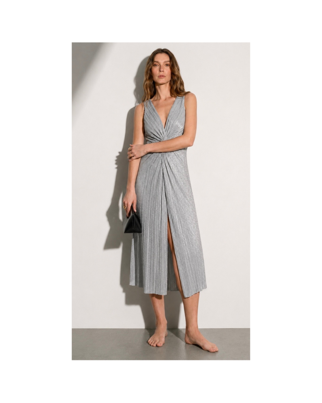 Maxivestido tejido plateado sin mangas - Zara