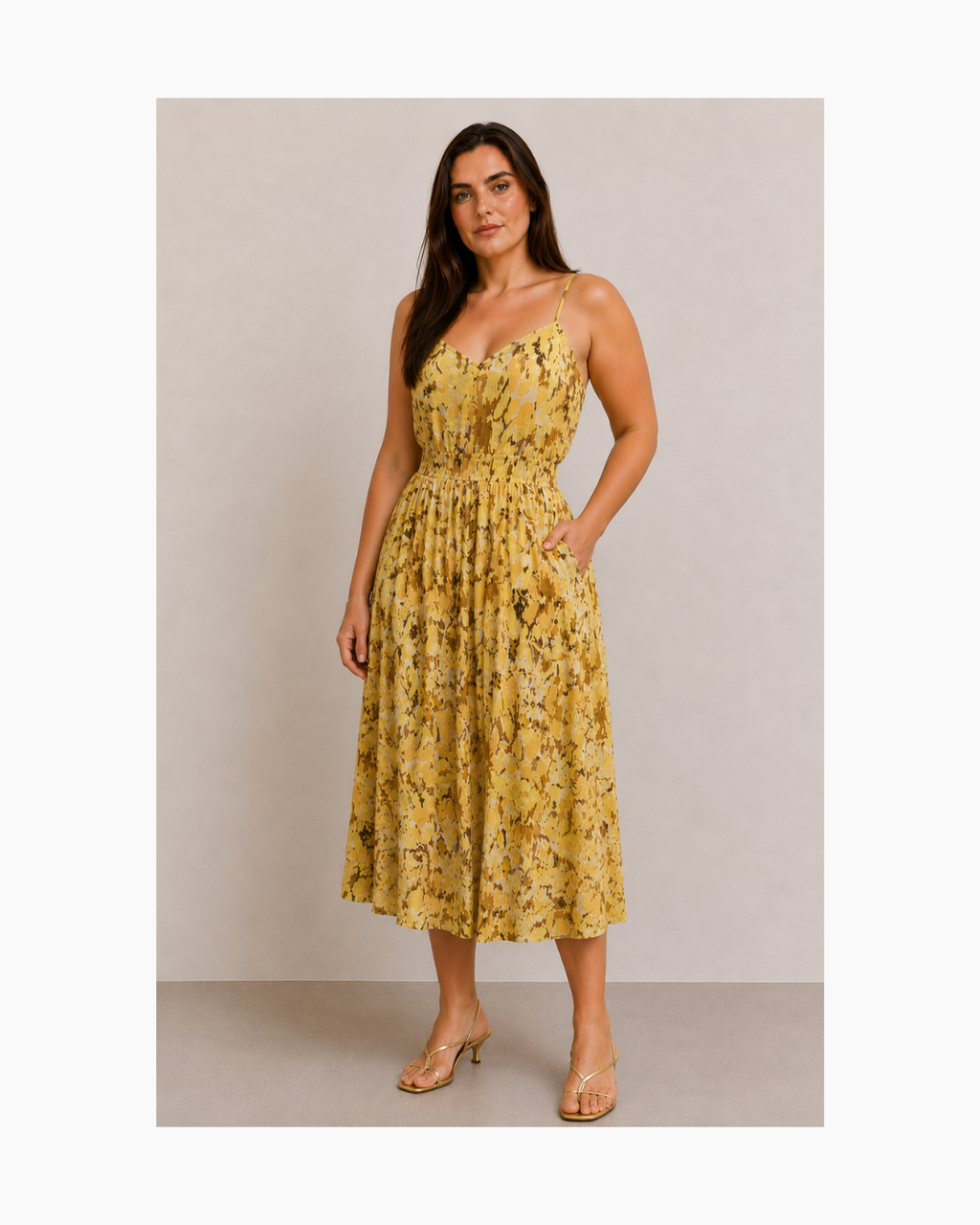 Vestido con tirantes amarillo Mango