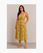 Vestido con tirantes amarillo Mango